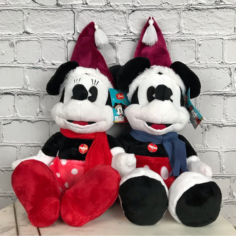 Disney Mickey Mouse & Minnie Mouse Collectible Christmas Plush Toys With Sound